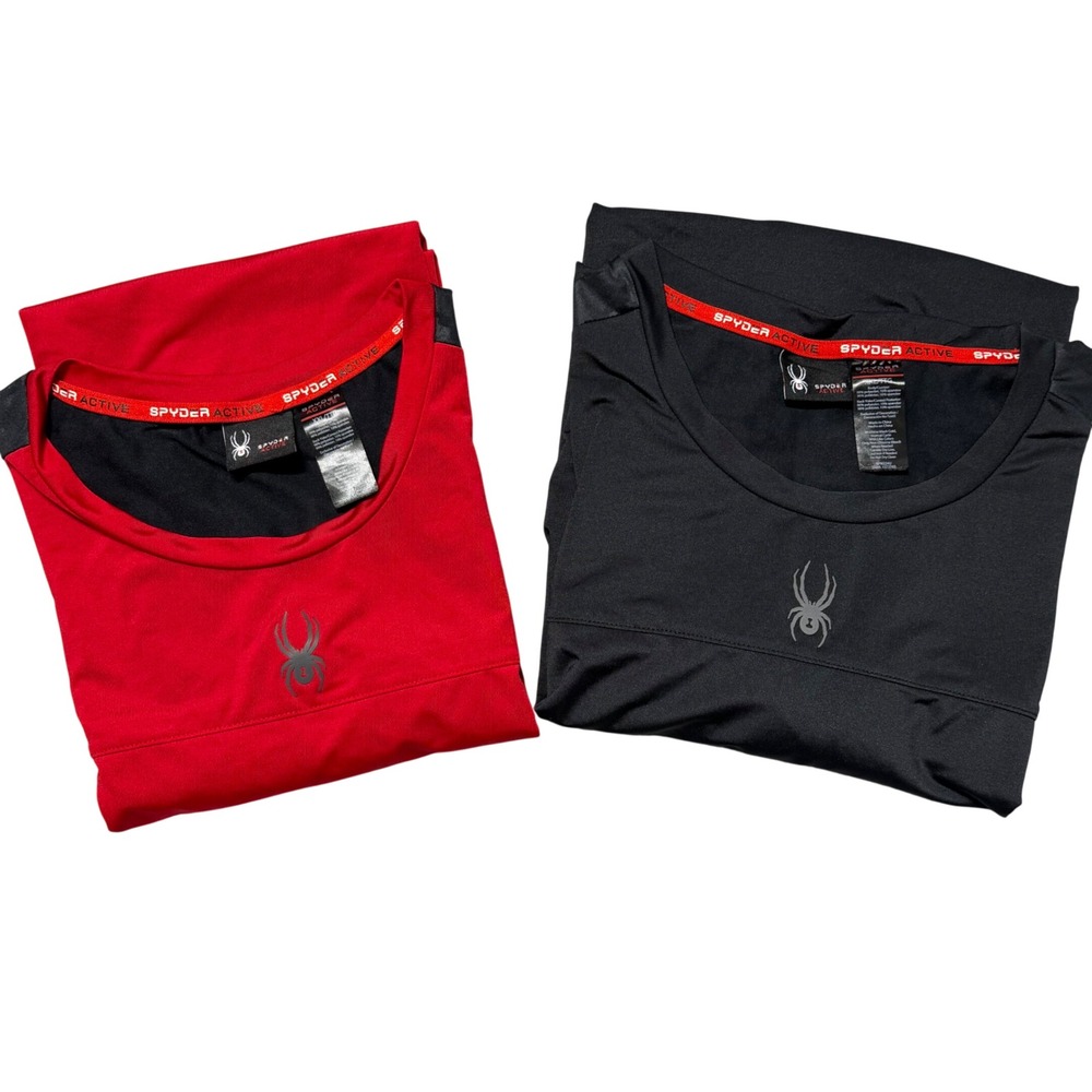 Set of 2 Spyder Active Mens Performance T-Shirts Red Black XXL Camo Accent